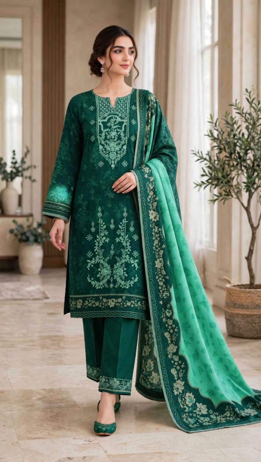 Emroz Dhanak Embroidered 3-Piece Suit