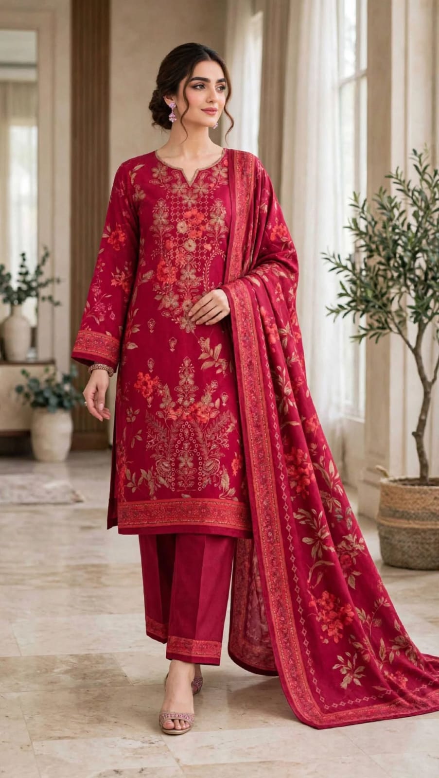 Emroz Dhanak Embroidered 3-Piece Suit