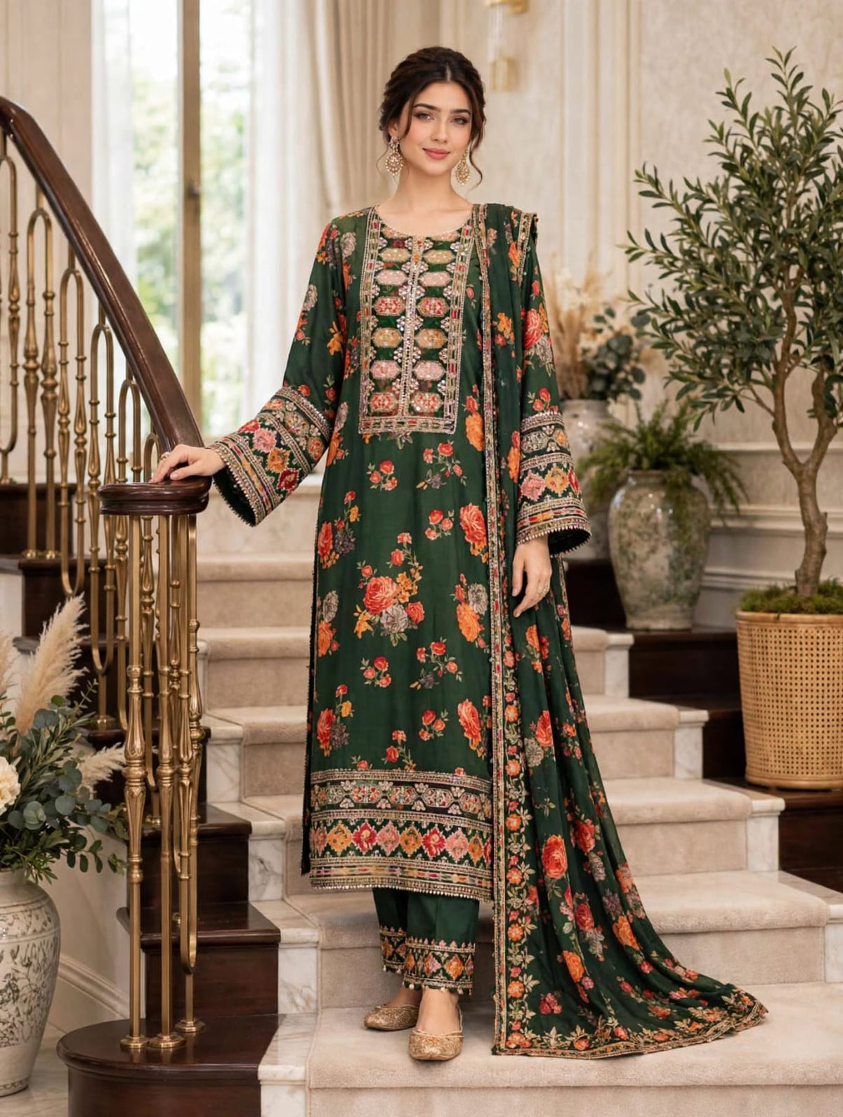 Emroz Dhanak Embroidered 3-Piece Suit