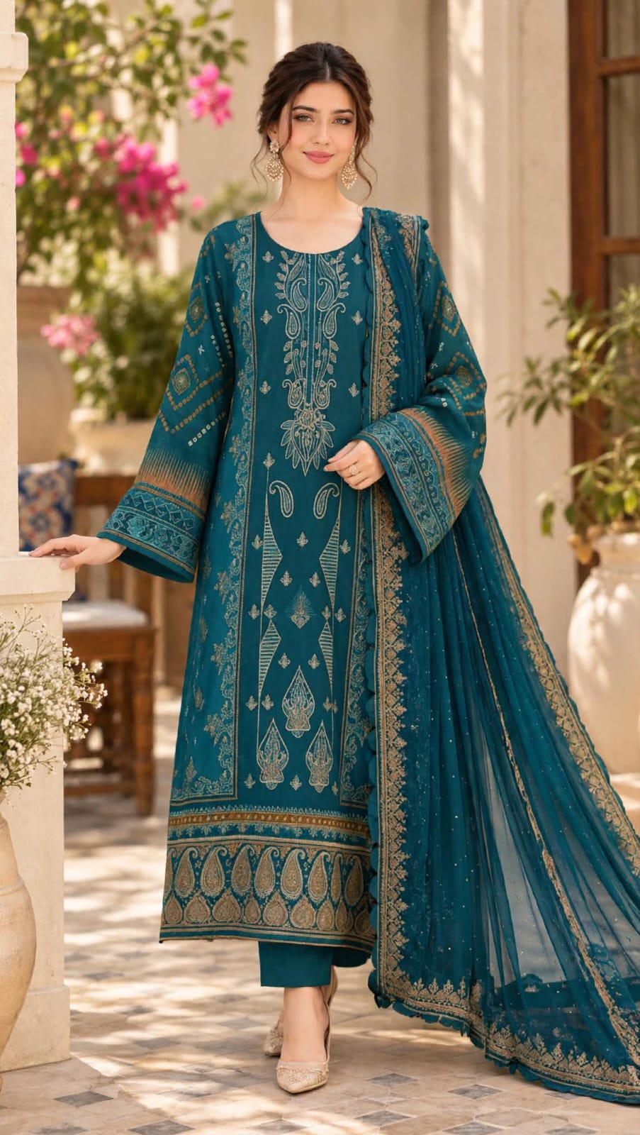 Emroz Dhanak Embroidered 3-Piece Suit