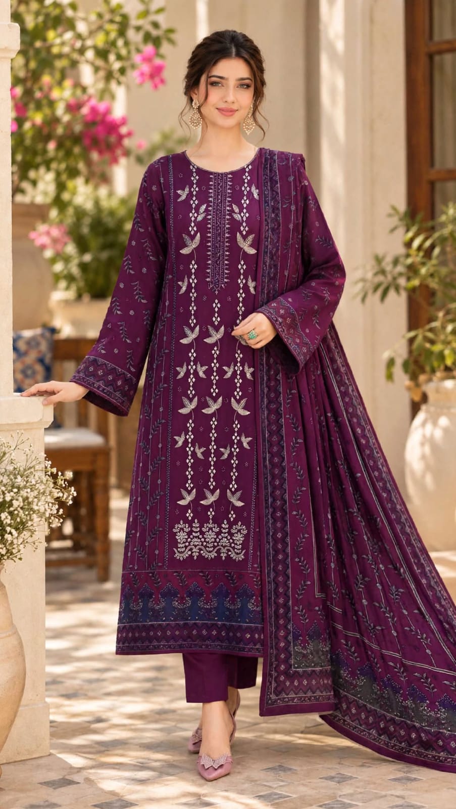 Emroz Dhanak Embroidered 3-Piece Suit