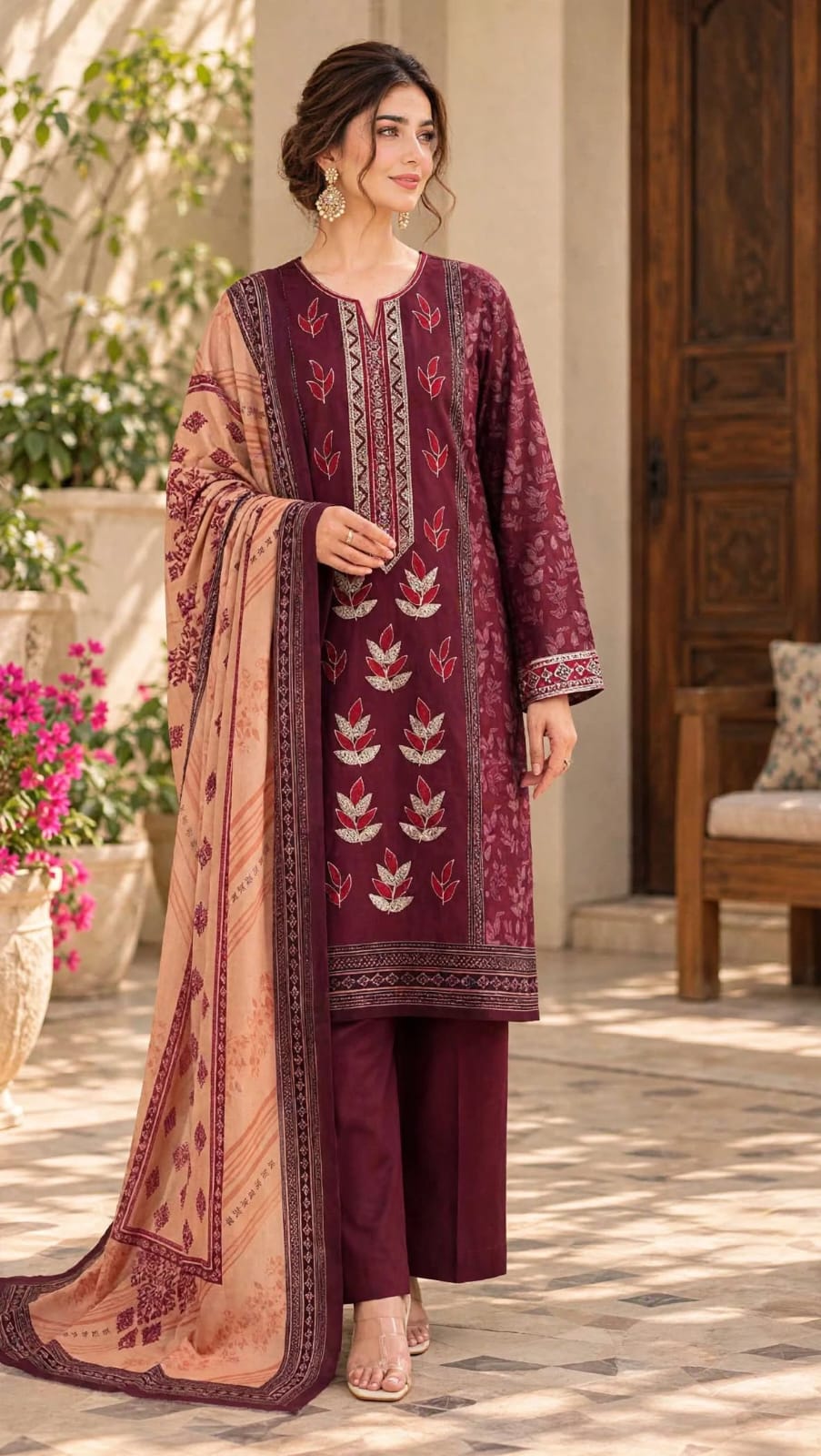 Emroz Dhanak Embroidered 3-Piece Suit