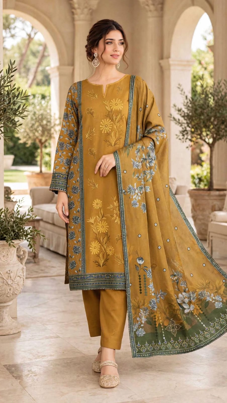 Emroz Linen Embroidered 3-Piece Suit
