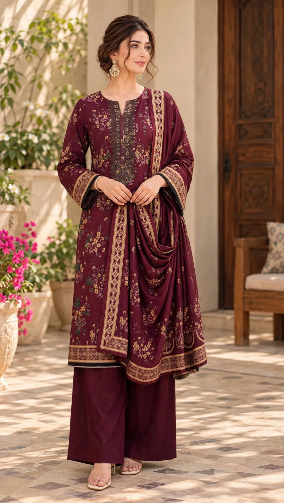 Emroz Dhanak Embroidered 3-Piece Suit