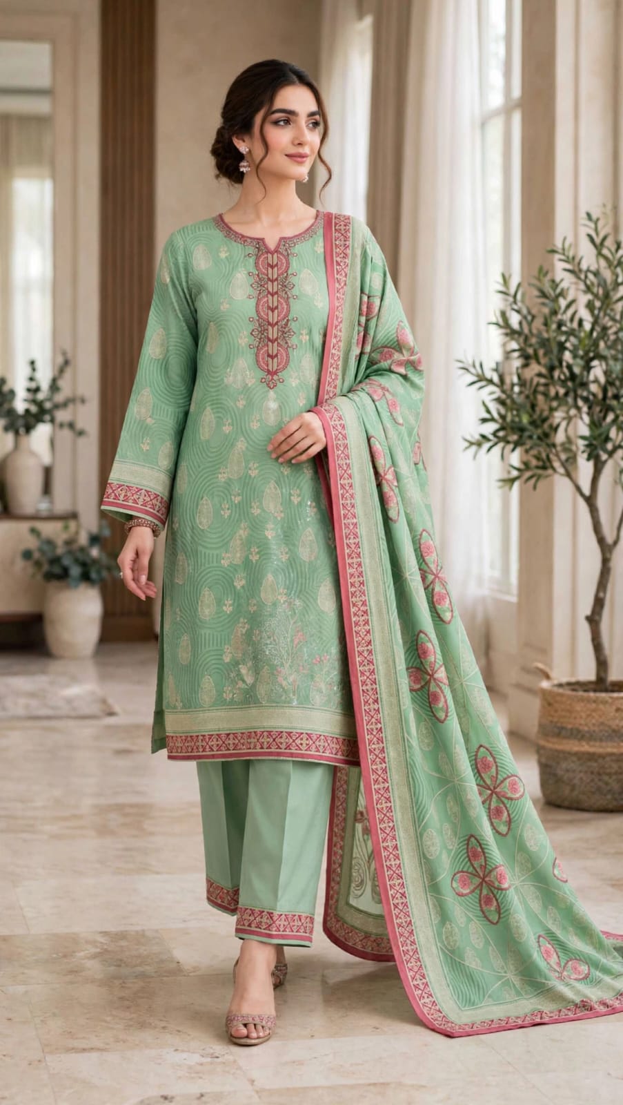 Emroz Dhanak Embroidered 3-Piece Suit