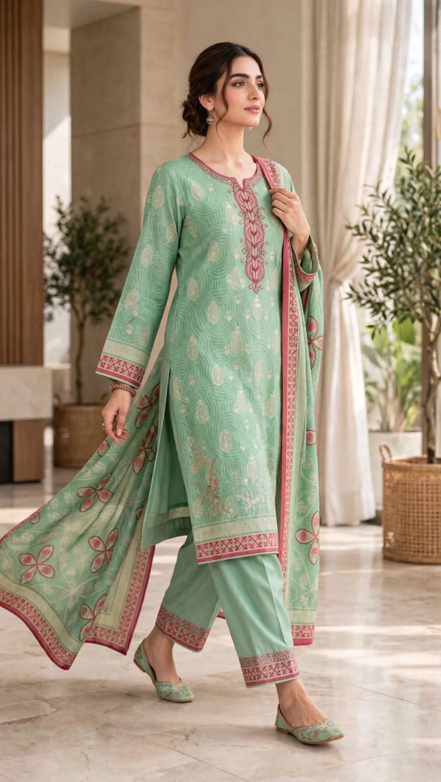 Emroz Dhanak Embroidered 3-Piece Suit