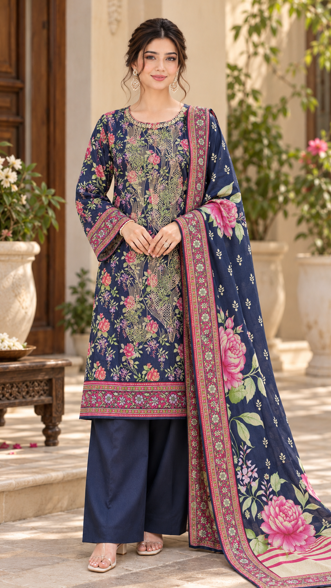 Emroz Dhanak Embroidered 3-Piece Suit