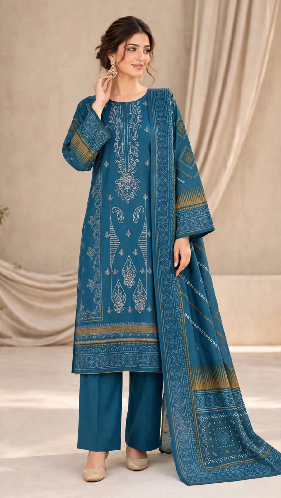 Emroz Dhanak Embroidered 3-Piece Suit