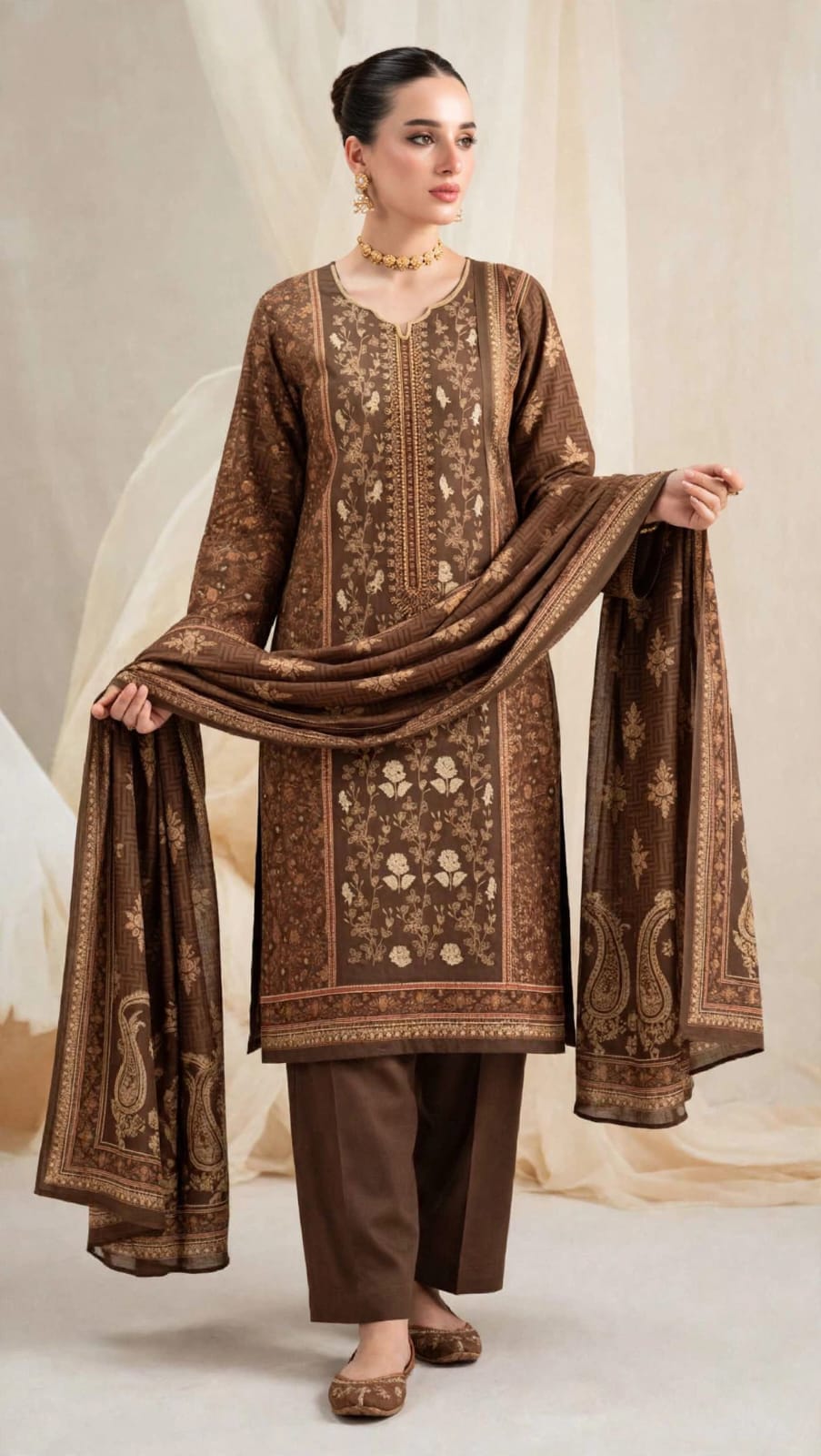 Emroz Dhanak Embroidered 3-Piece Suit