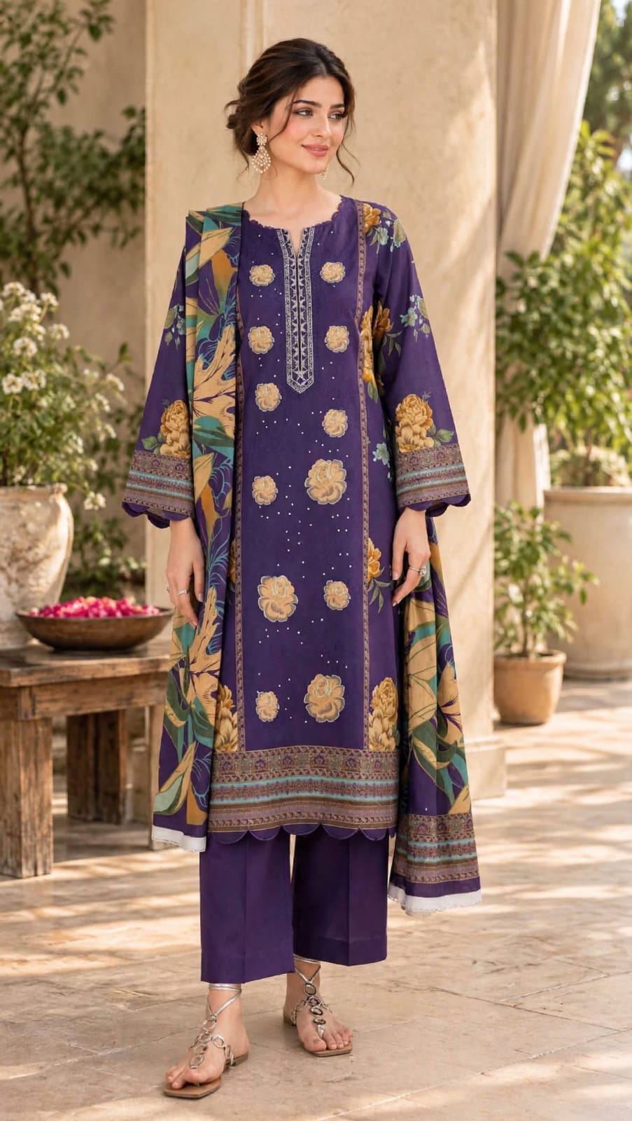 Emroz Dhanak Embroidered 3-Piece Suit