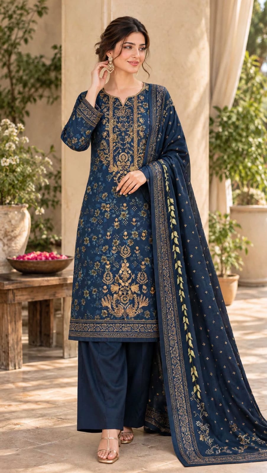 Emroz Dhanak Embroidered 3-Piece Suit
