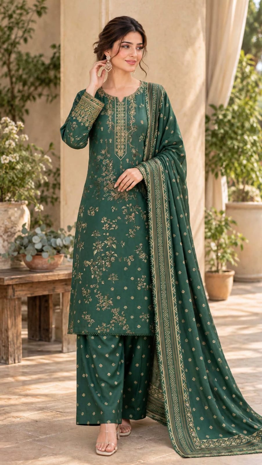 Emroz Dhanak Embroidered 3-Piece Suit