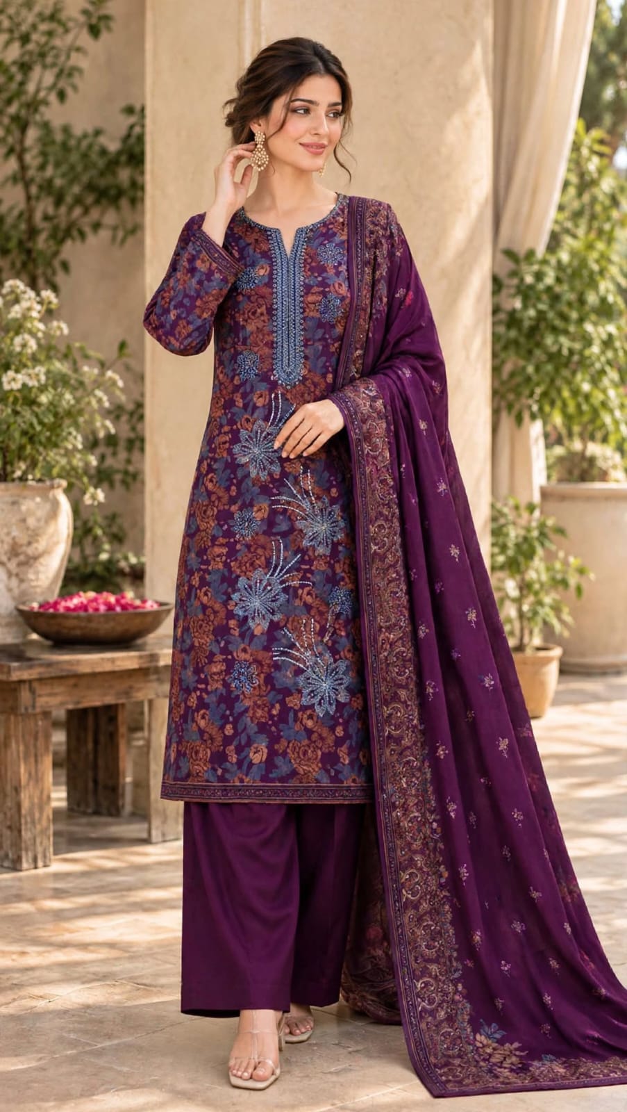 Emroz Dhanak Embroidered 3-Piece Suit