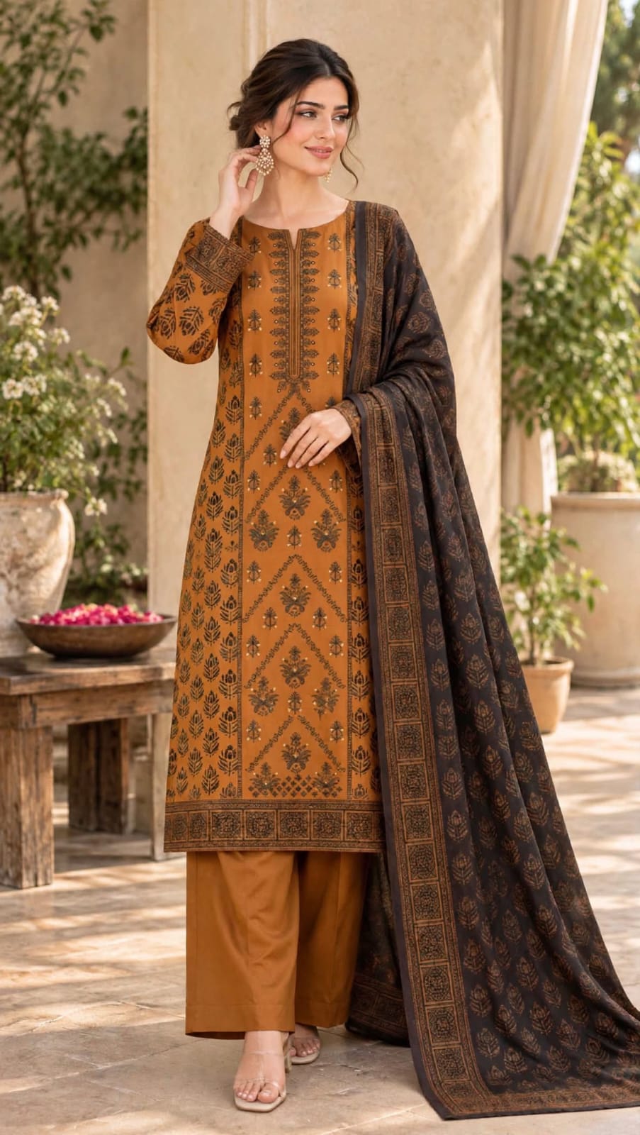 Emroz Dhanak Embroidered 3-Piece Suit