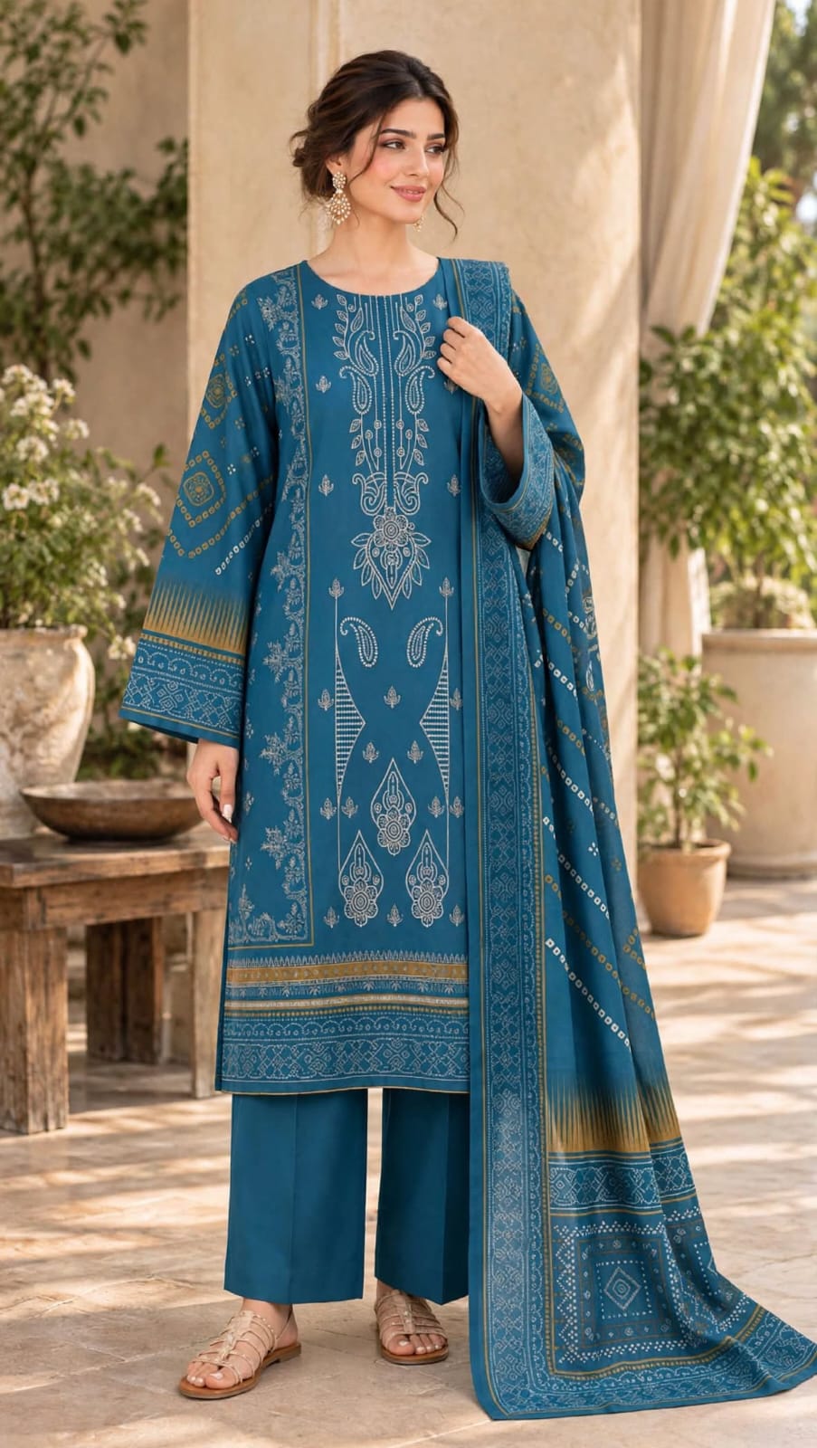 Emroz Dhanak Embroidered 3-Piece Suit