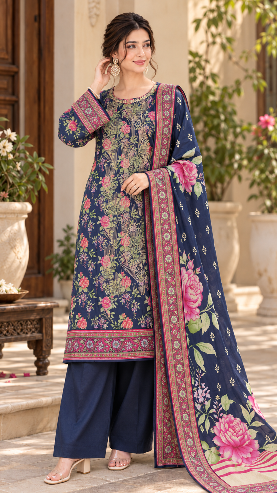 Emroz Dhanak Embroidered 3-Piece Suit