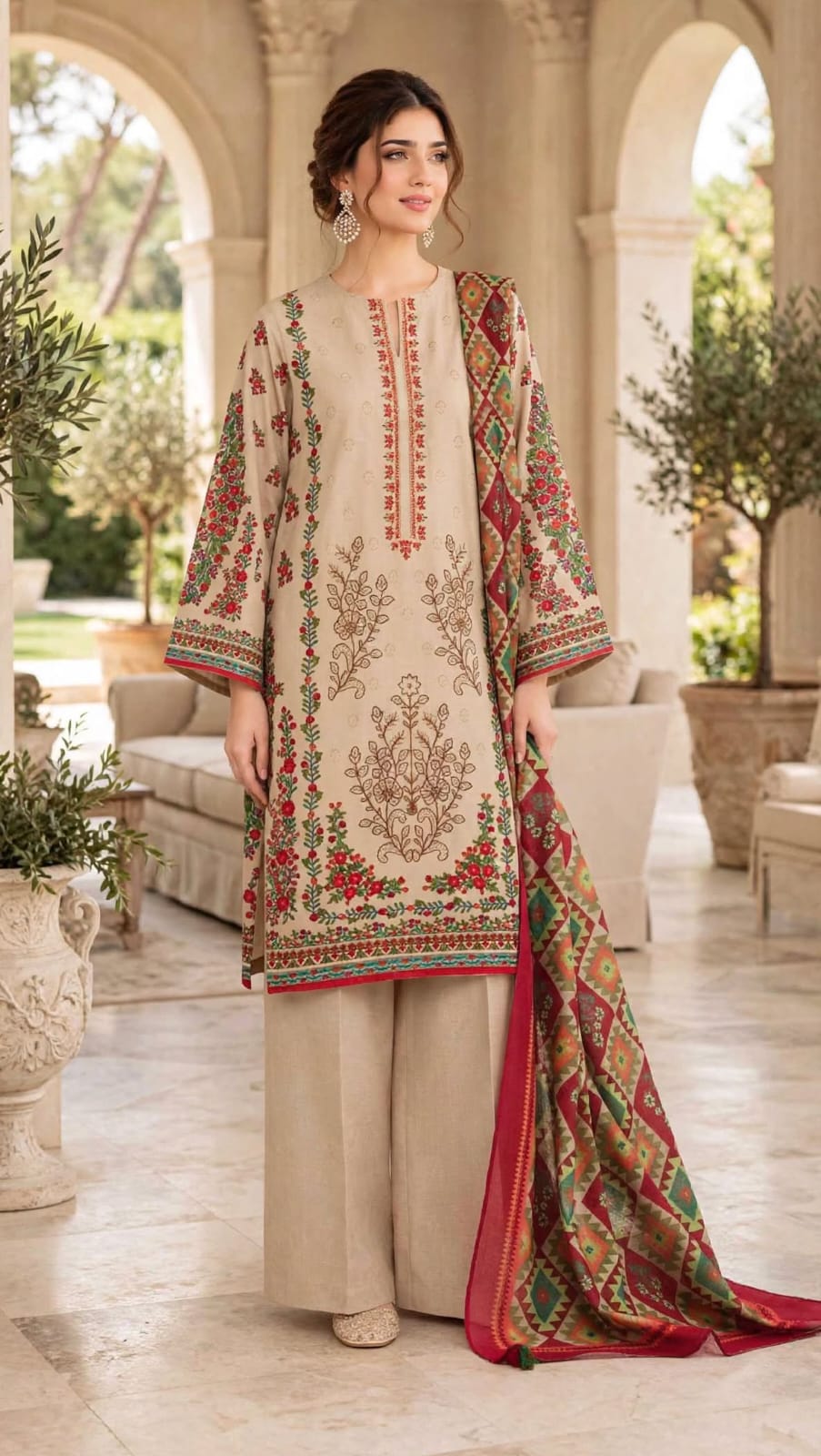 Emroz Linen Embroidered 3-Piece Suit
