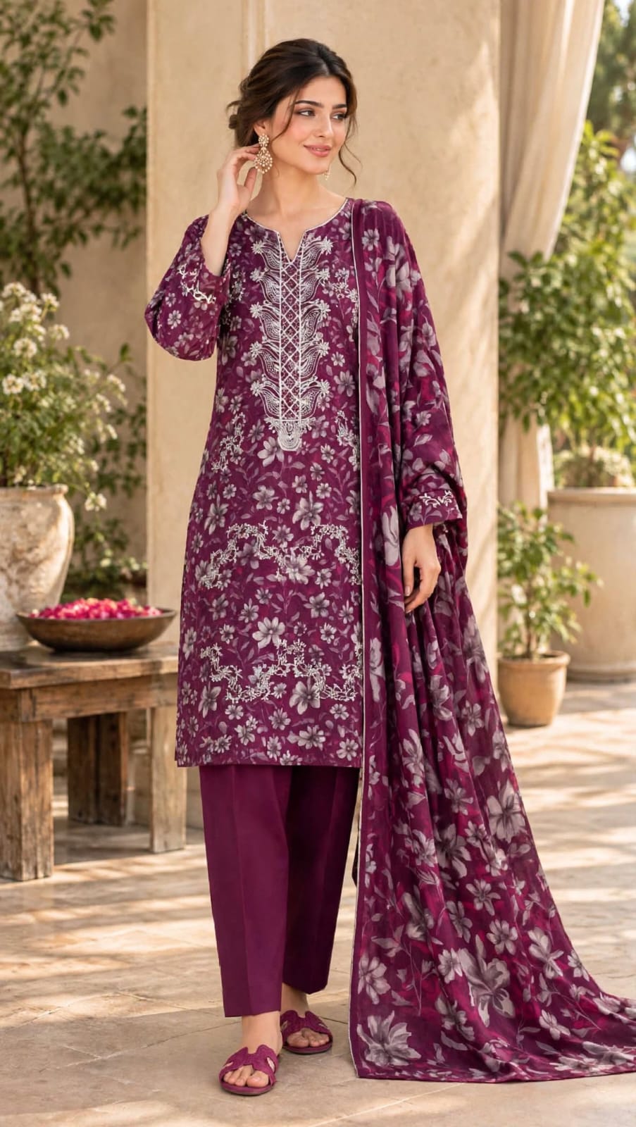 Emroz Dhanak Embroidered 3-Piece Suit