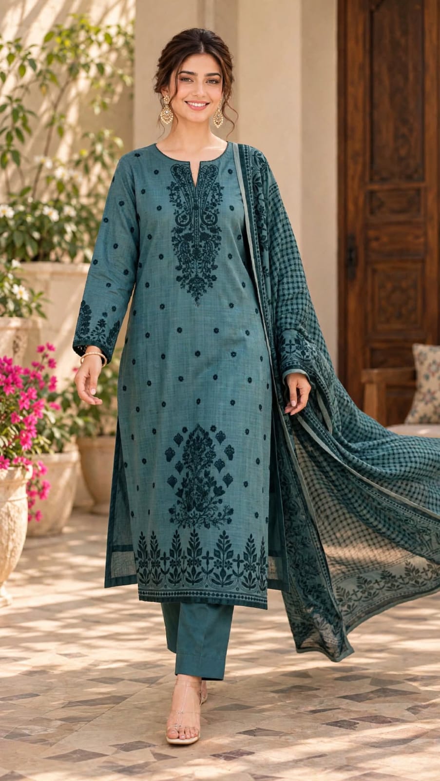 Emroz Dhanak Embroidered 3-Piece Suit
