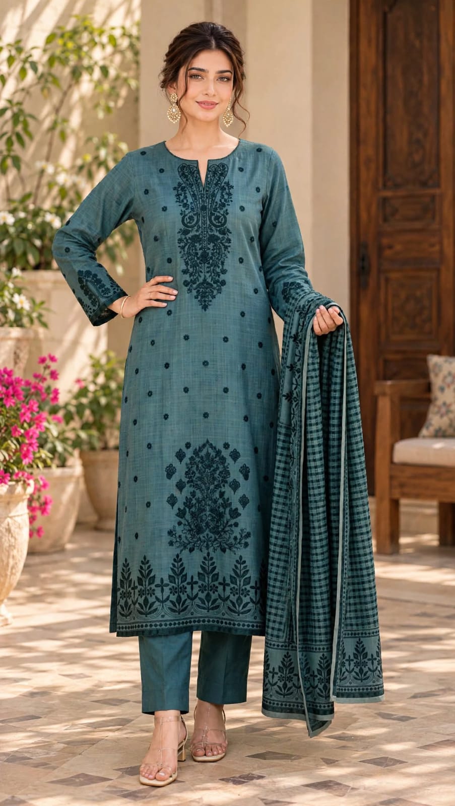 Emroz Dhanak Embroidered 3-Piece Suit