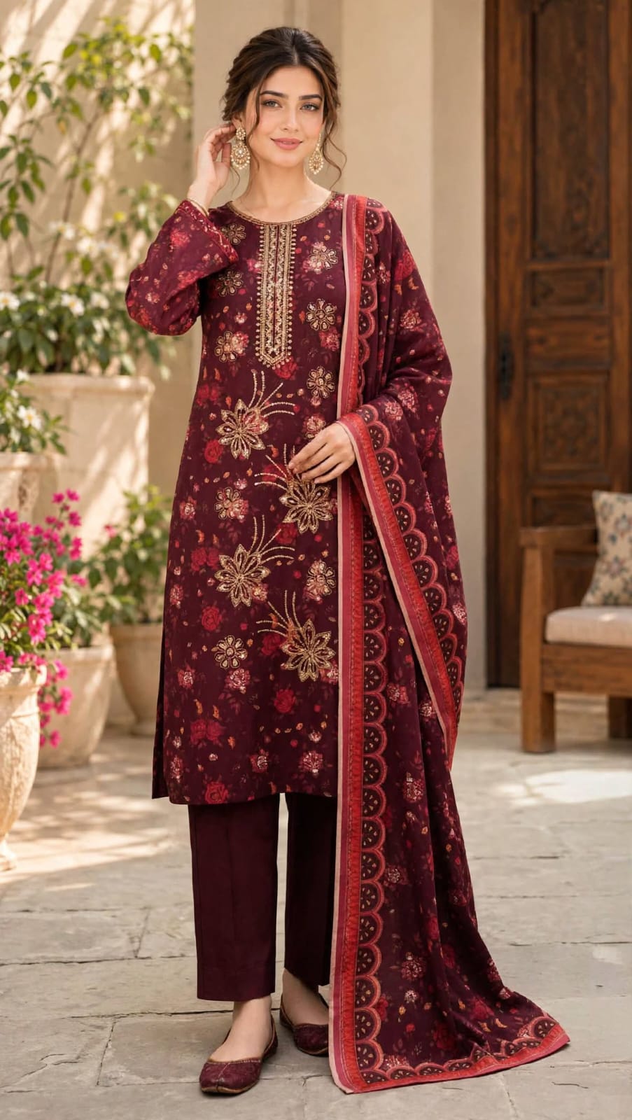 Emroz Linen Print Embroidered 3-Piece