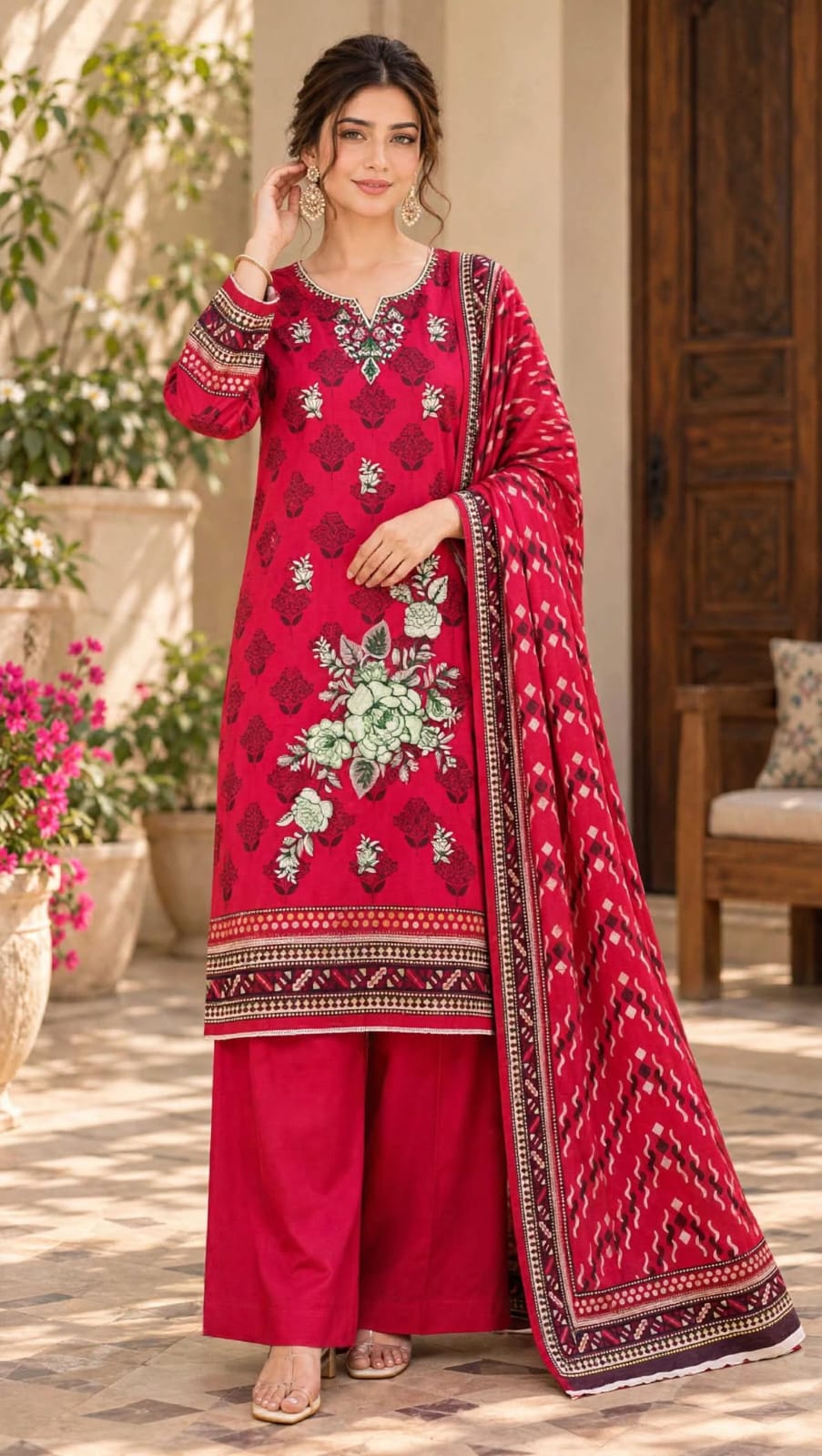 Emroz Dhanak Embroidered 3-Piece Suit
