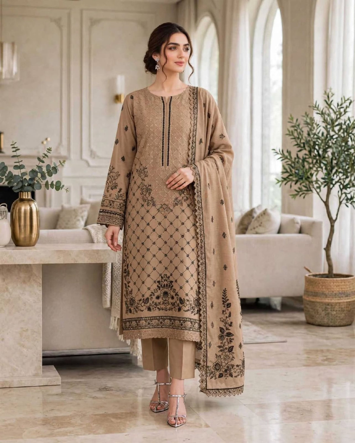 Emroz Dhanak Jacquard Embroidered 3-Piece