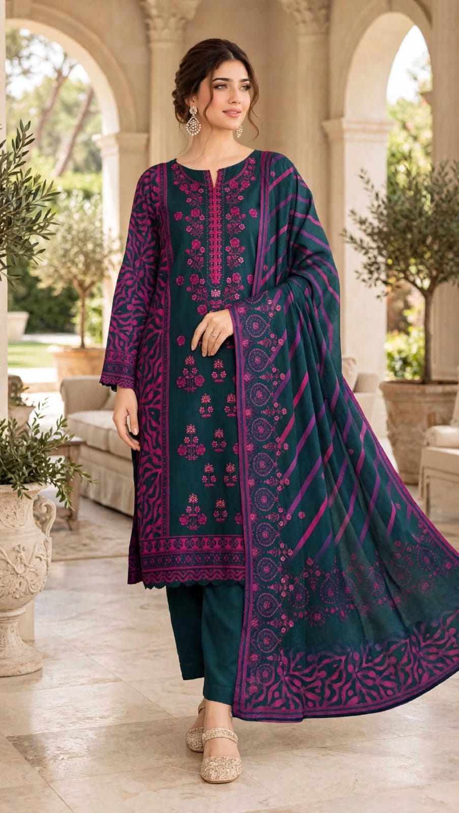 Emroz Linen Embroidered 3-Piece Suit