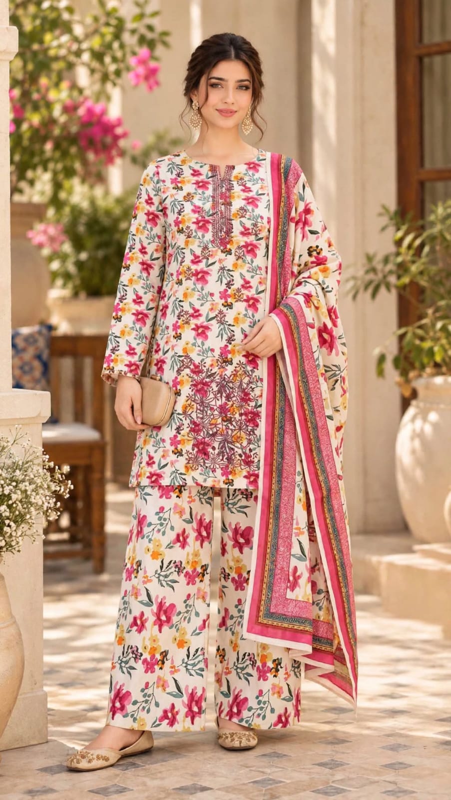 Emroz Linen Printed Embroidered 3-Piece