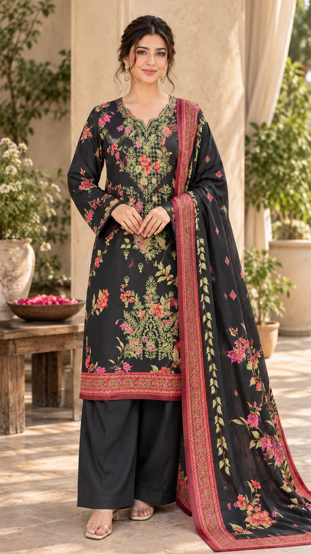 Emroz Dhanak Embroidered 3-Piece Suit