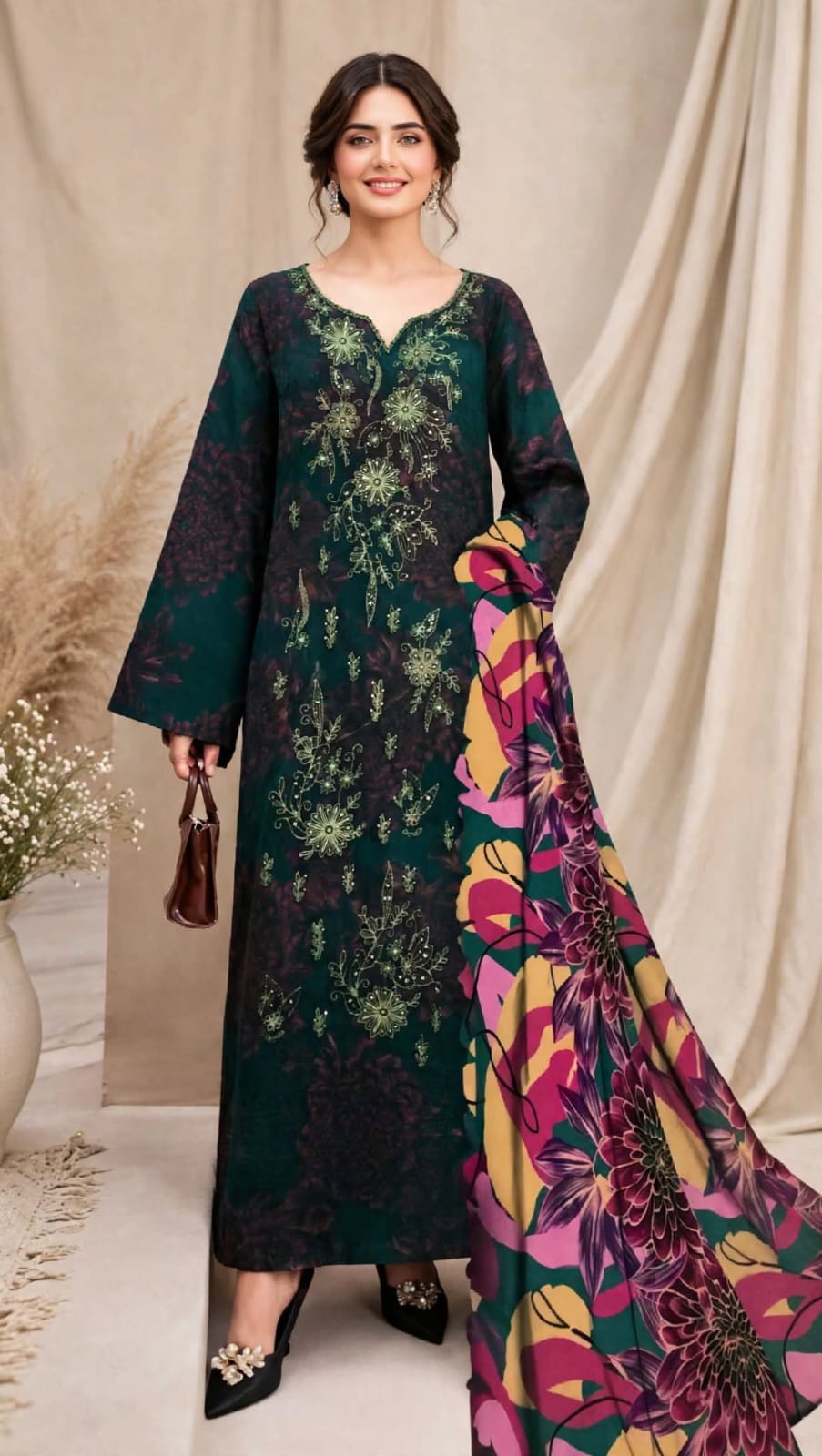 Emroz Linen Printed Embroidered 3-Piece