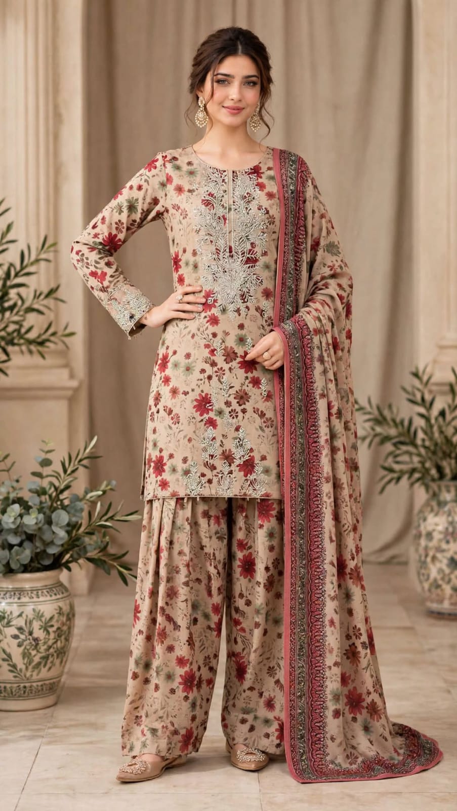 Emroz Linen Printed Embroidered 3-Piece
