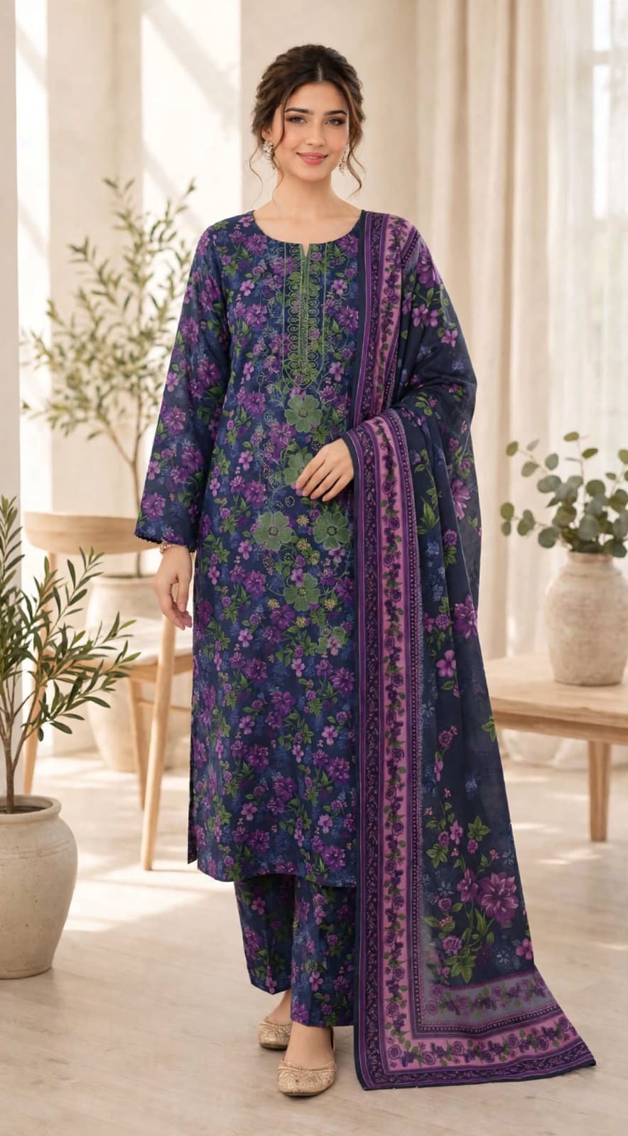 Emroz Linen Print Embroidered 3-Piece