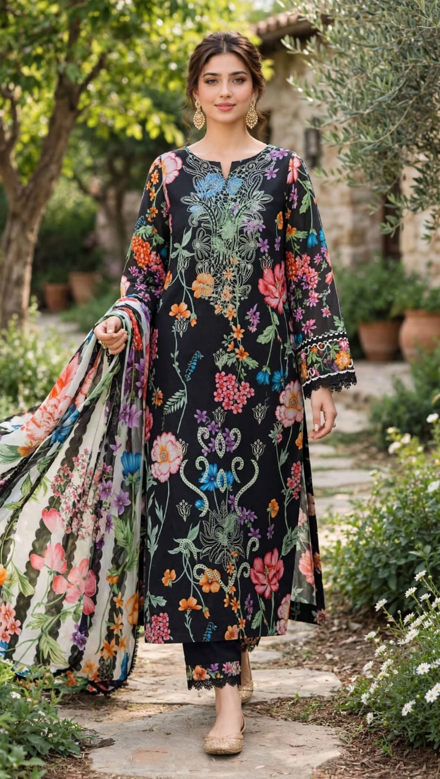 Emroz Linen Print Embroidered 3-Piece