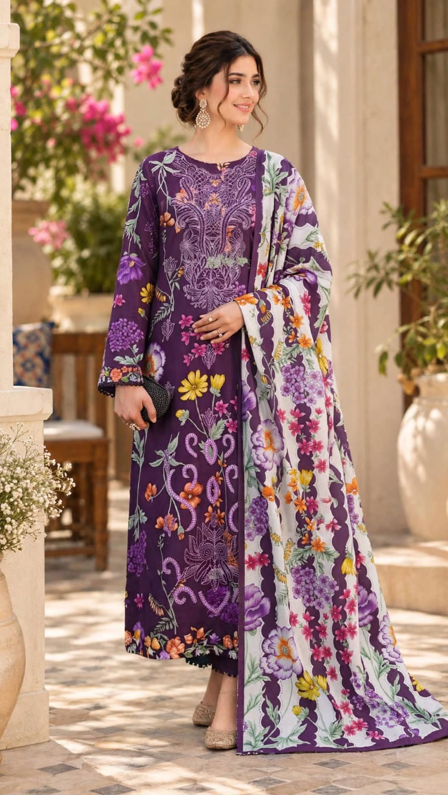 Emroz Linen Print Embroidered 3-Piece