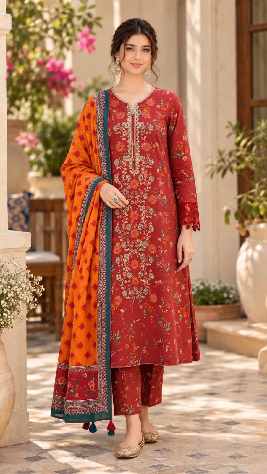 Emroz Linen Print Embroidered 3-Piece