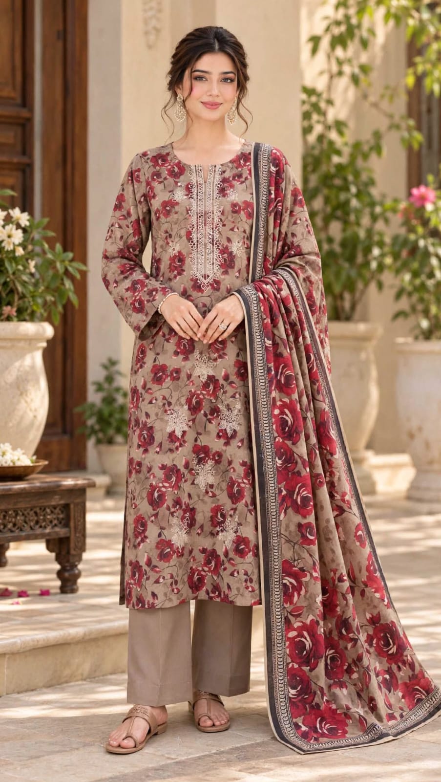 Emroz Dhanak Embroidered 3-Piece Suit