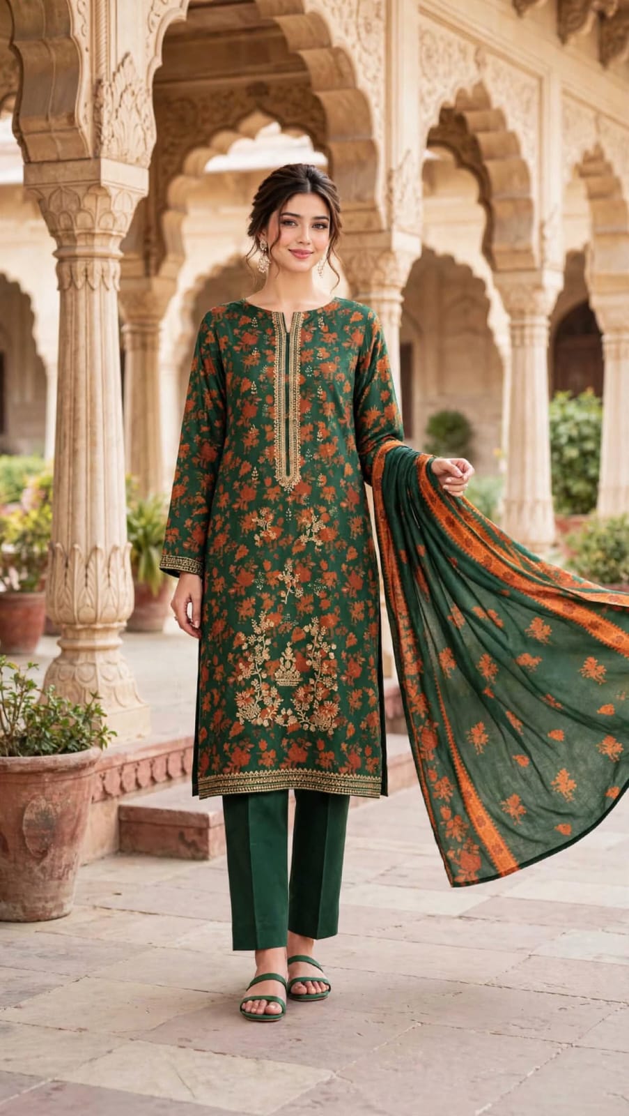 Emroz Dhanak Embroidered 3-Piece Suit