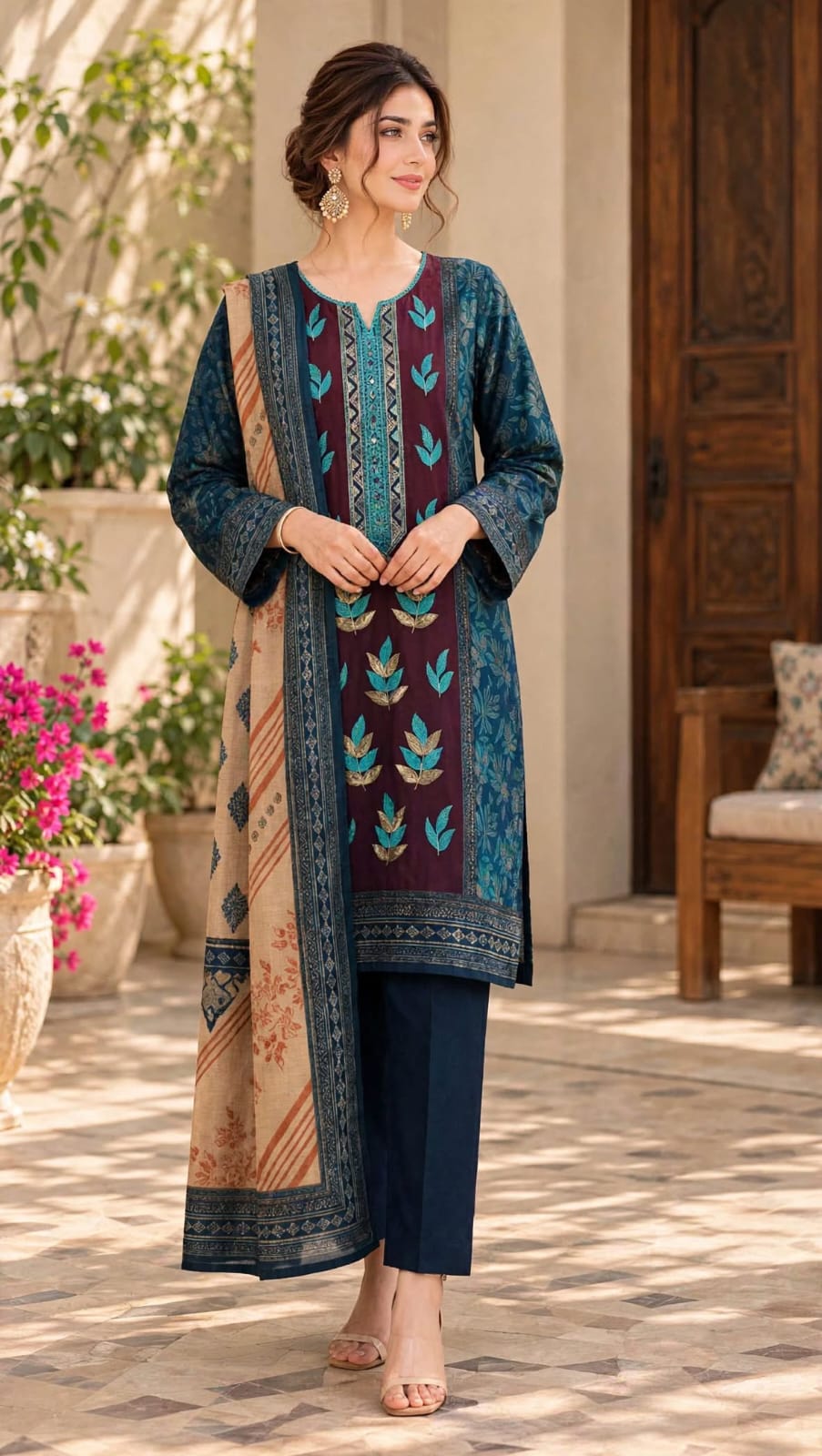 Emroz Dhanak Embroidered 3-Piece Suit