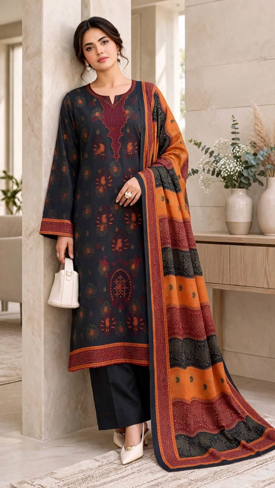 Emroz Dhanak Embroidered 3-Piece Suit