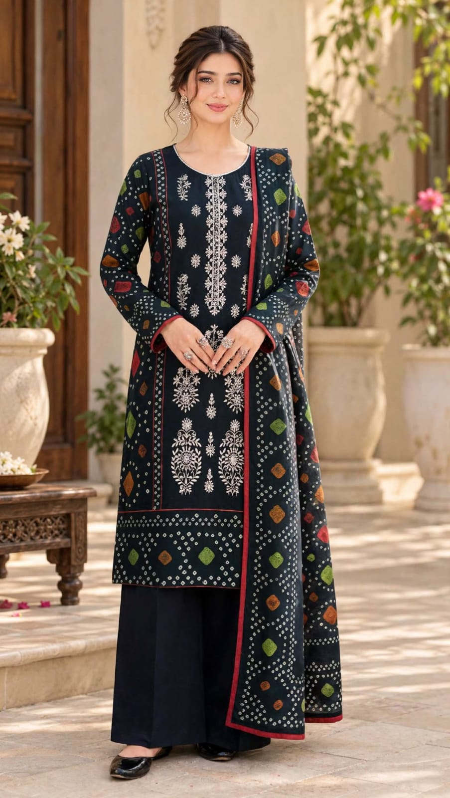 Emroz Dhanak Embroidered 3-Piece Suit
