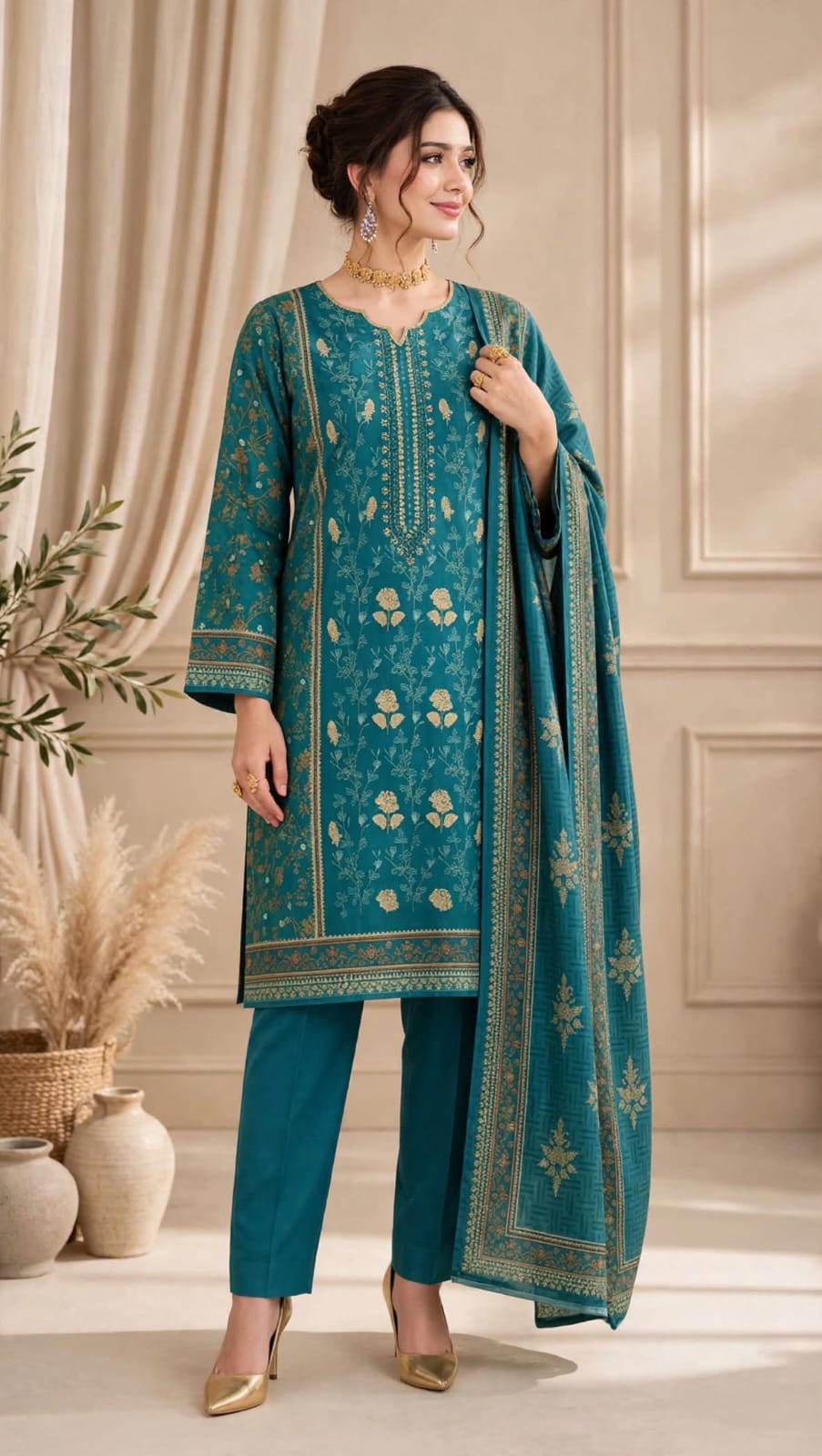Emroz Dhanak Embroidered 3-Piece Suit