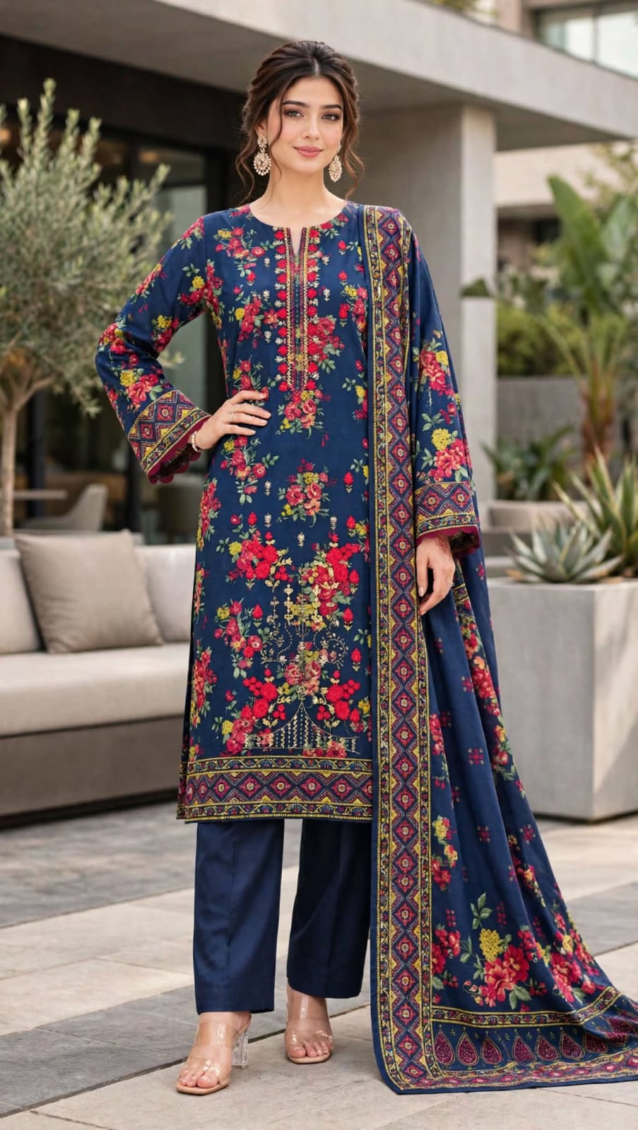 Emroz Dhanak Embroidered 3-Piece Suit