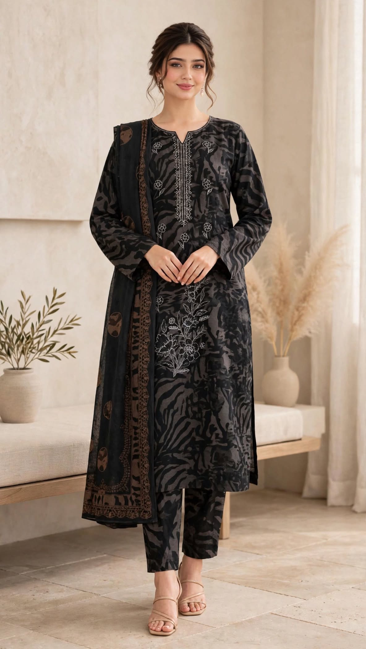 Emroz Dhanak Embroidered 3-Piece Suit