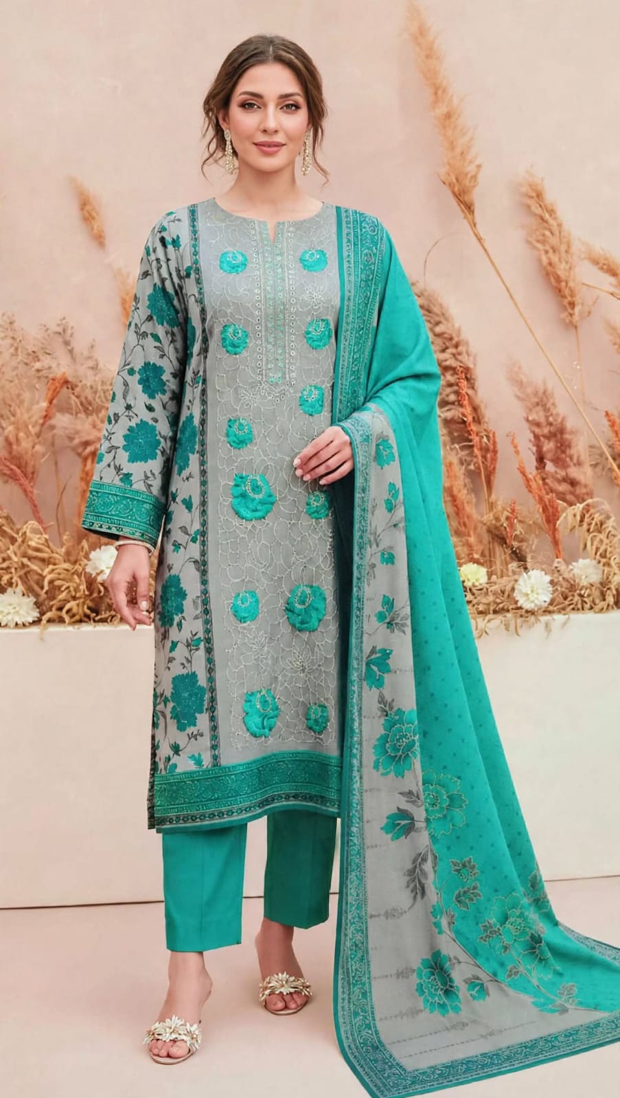 Emroz Dhanak Embroidered 3-Piece Suit