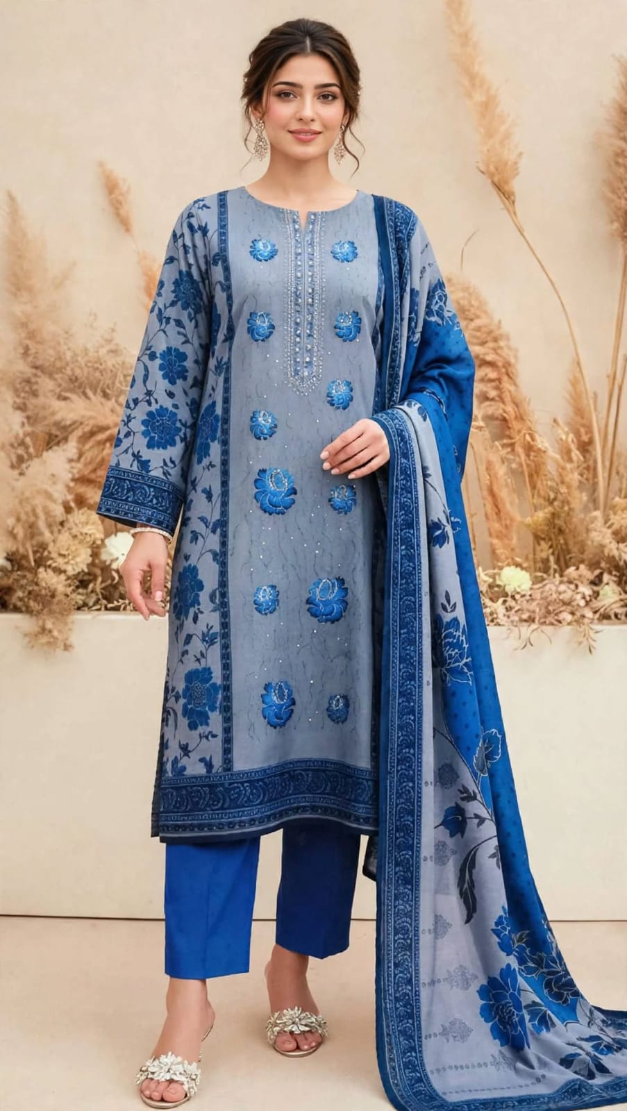 Emroz Dhanak Embroidered 3-Piece Suit