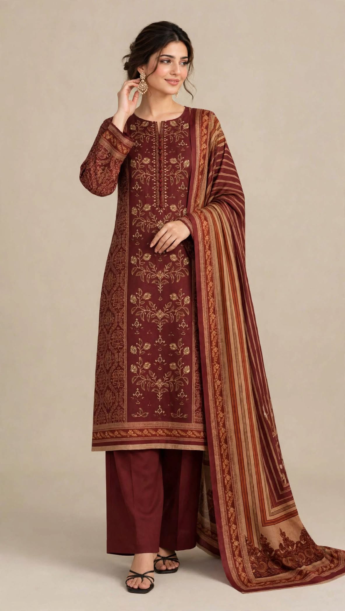 Emroz Dhanak Embroidered 3-Piece Suit