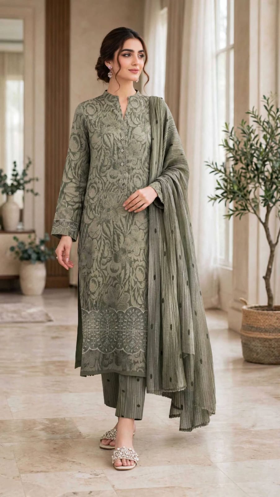 Emroz Dhanak Embroidered 3-Piece Suit