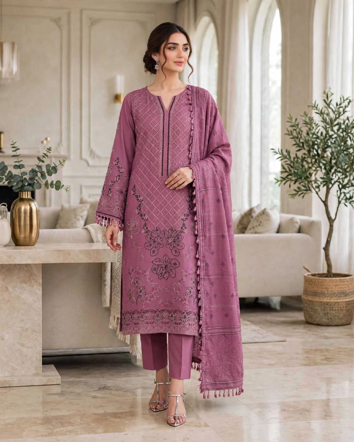 Emroz Dhanak Jacquard Embroidered 3-Piece